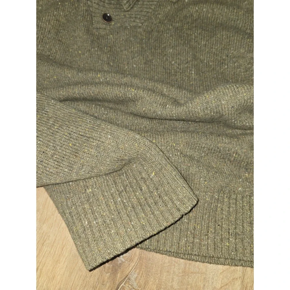 Banana Republic Heritage Men's XXL Olive Flecked Knit Henley Sweater Faux Fur...